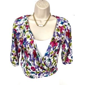 Lizabell Women's Floral Self Tie Crop Top Shirt